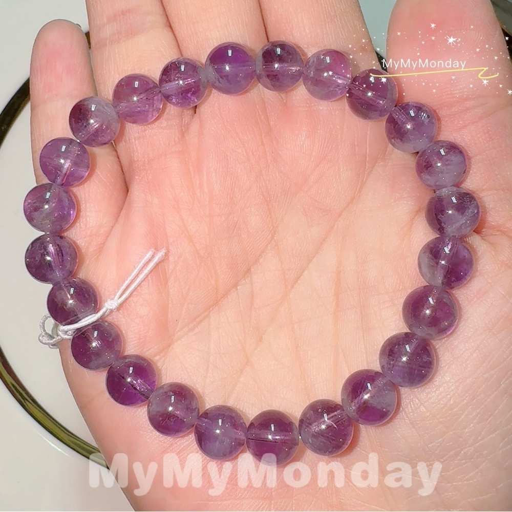 Purple Rabbit Hair Rutilated Quartz Bracelet 8mm - Picture 2 of 2